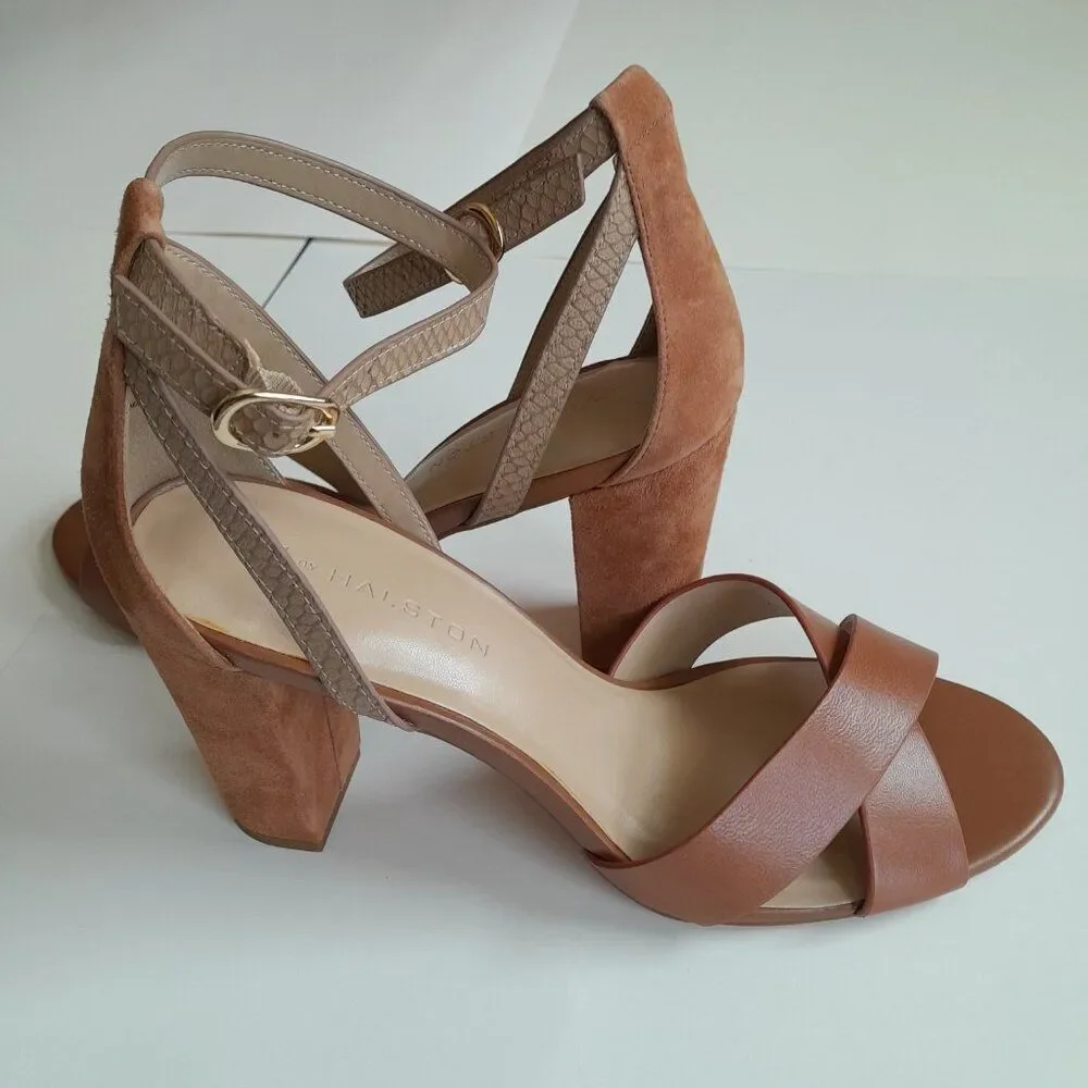 H by Halston Kaely Snake Embossed Tan Heels Size 10M
